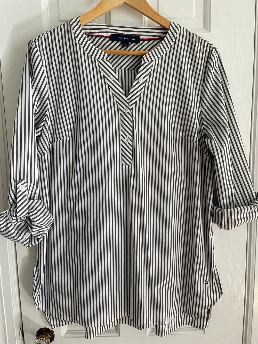 Tommy Hilfiger Black & White Vertical Stripe Henley Tunic